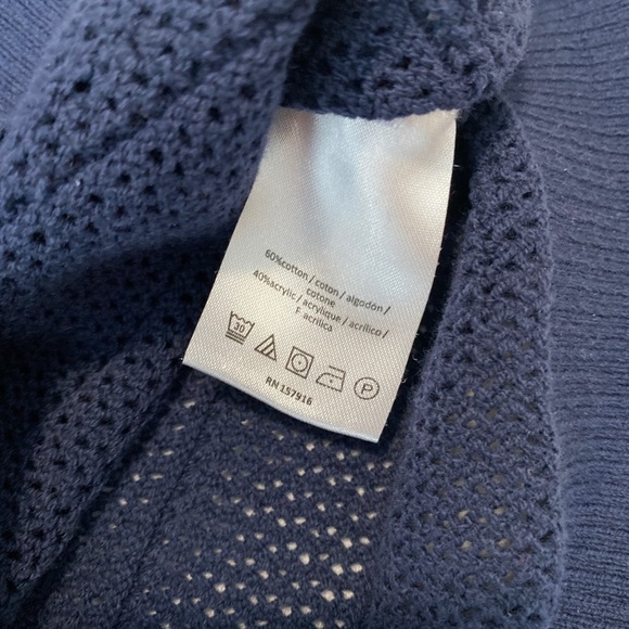 H by Halston Women's Loose Knit Navy See-through Short Sleeve Sweater Top 2XL - Picture 4 of 8